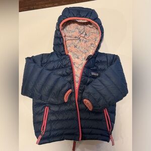 Patagonia Toddler Girl's Reversible Dark Blue and Pink Puffer Jacket